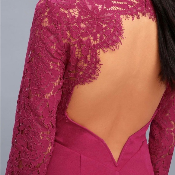 Lulus Women's Lace Bodycon Dress Magenta - Picture 3 of 4